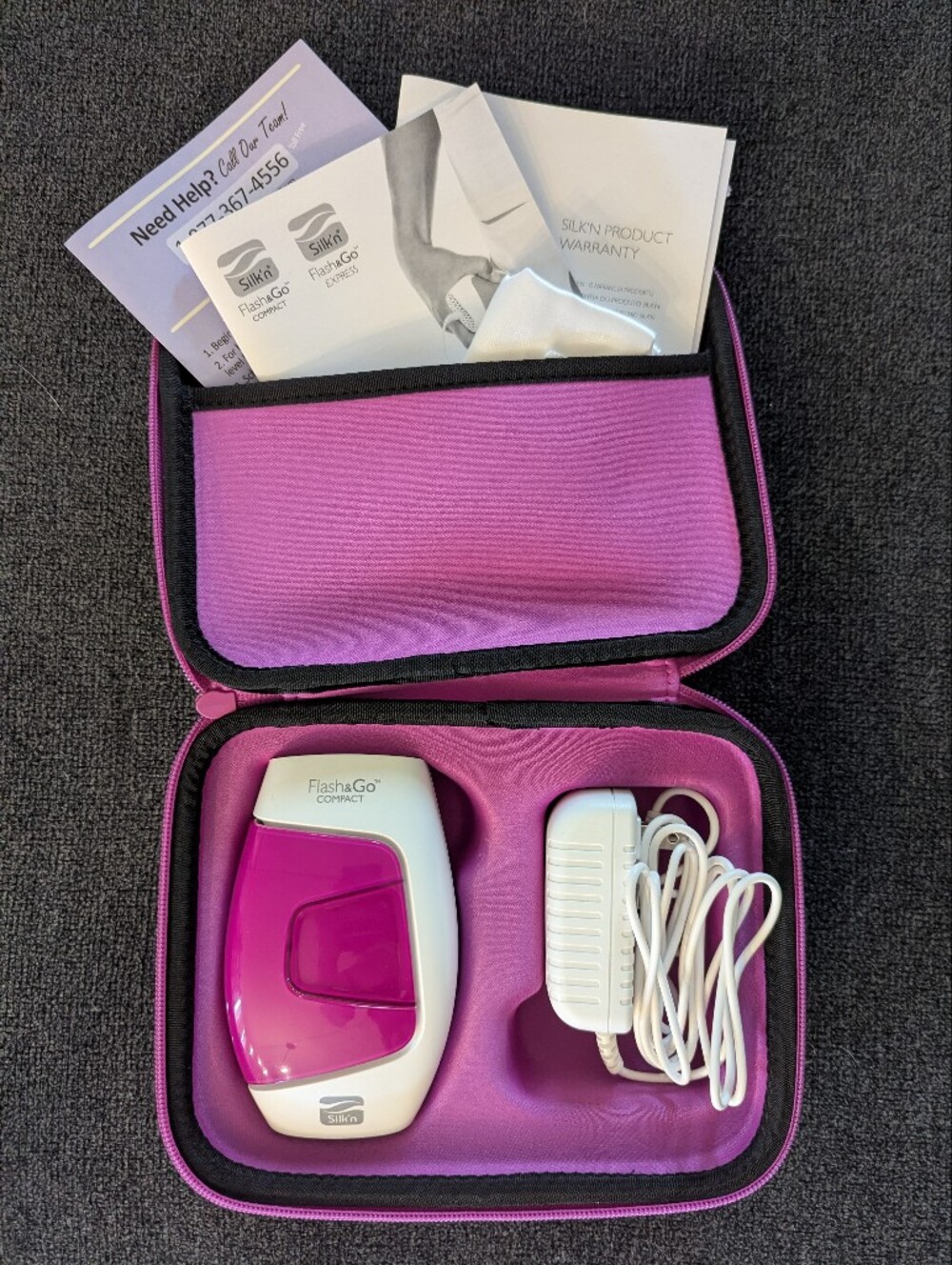 Silk'n Flash&Go Compact Hair Removal Device in Pink with Carrying Case